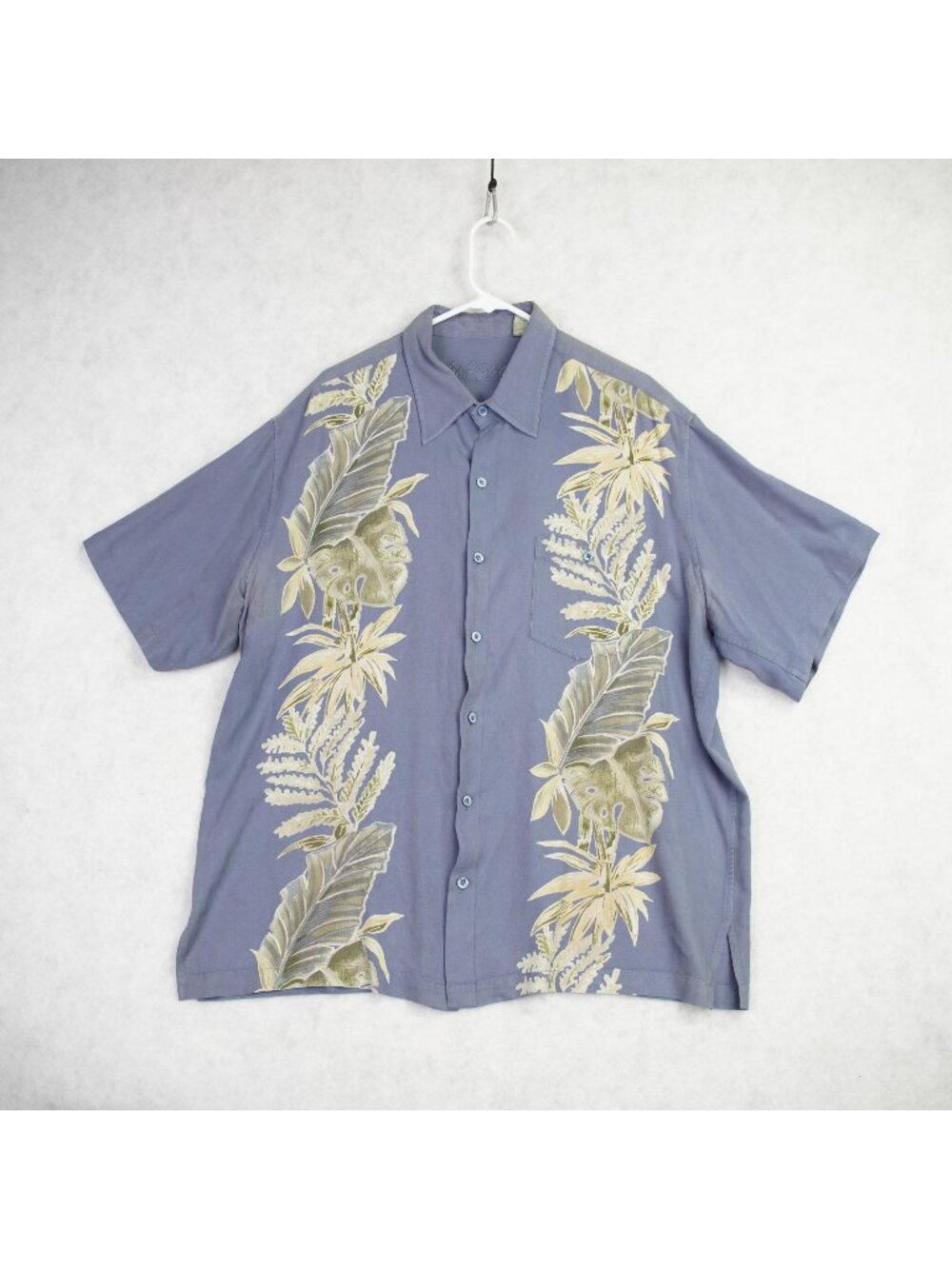 Hilo Hattie Mens 100% Silk Hawaiian Shirt Sz 2XL Tropical Botanical Print Blue